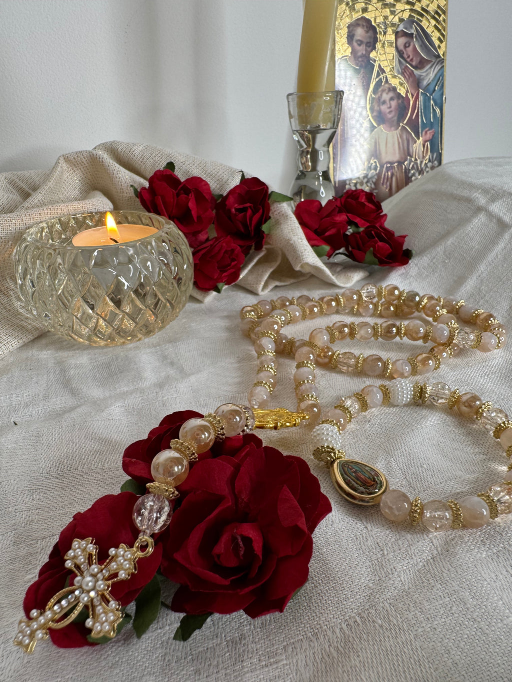 Chapelet Perles Beige Doré ⭐️