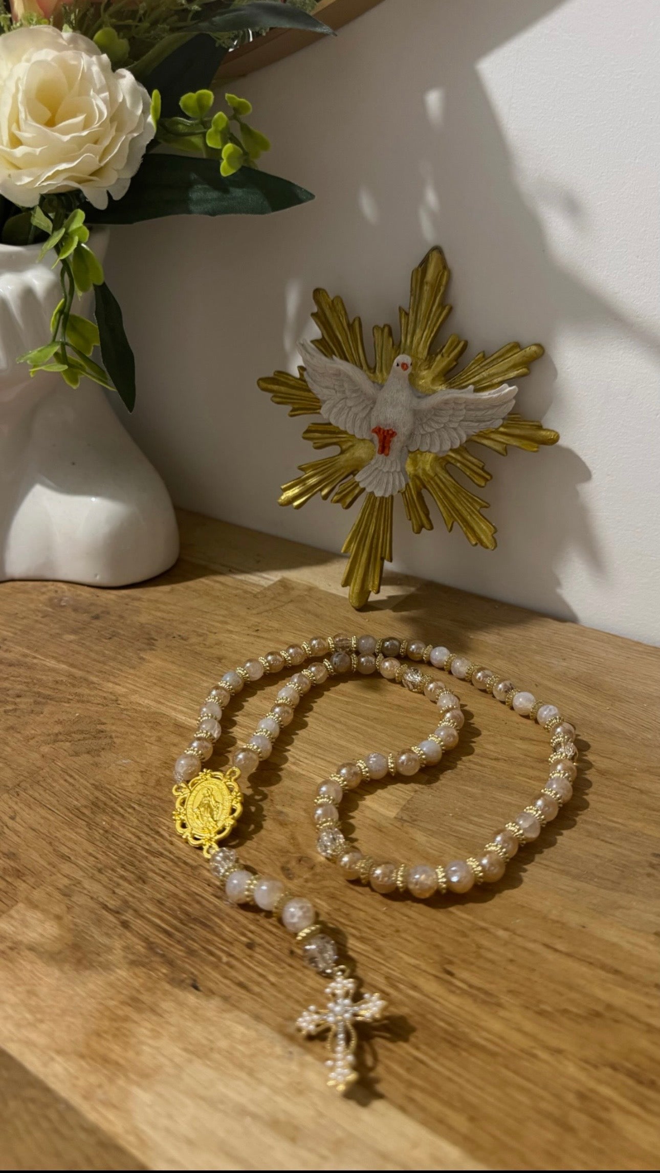 Chapelet Perles Beige Doré ⭐️