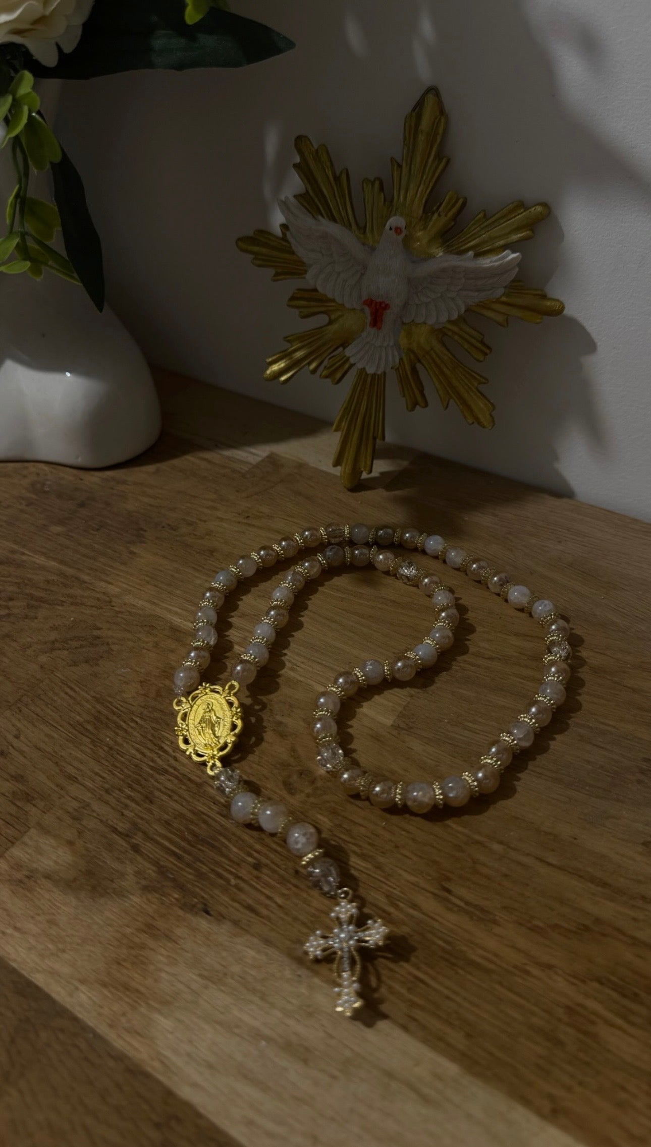 Chapelet Perles Beige Doré ⭐️