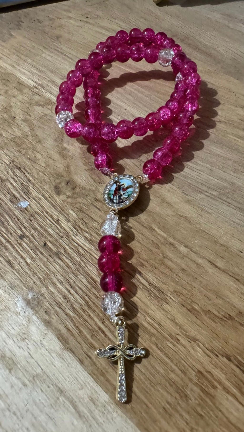 Chapelet Rose Fuchsia et Cristal 💕