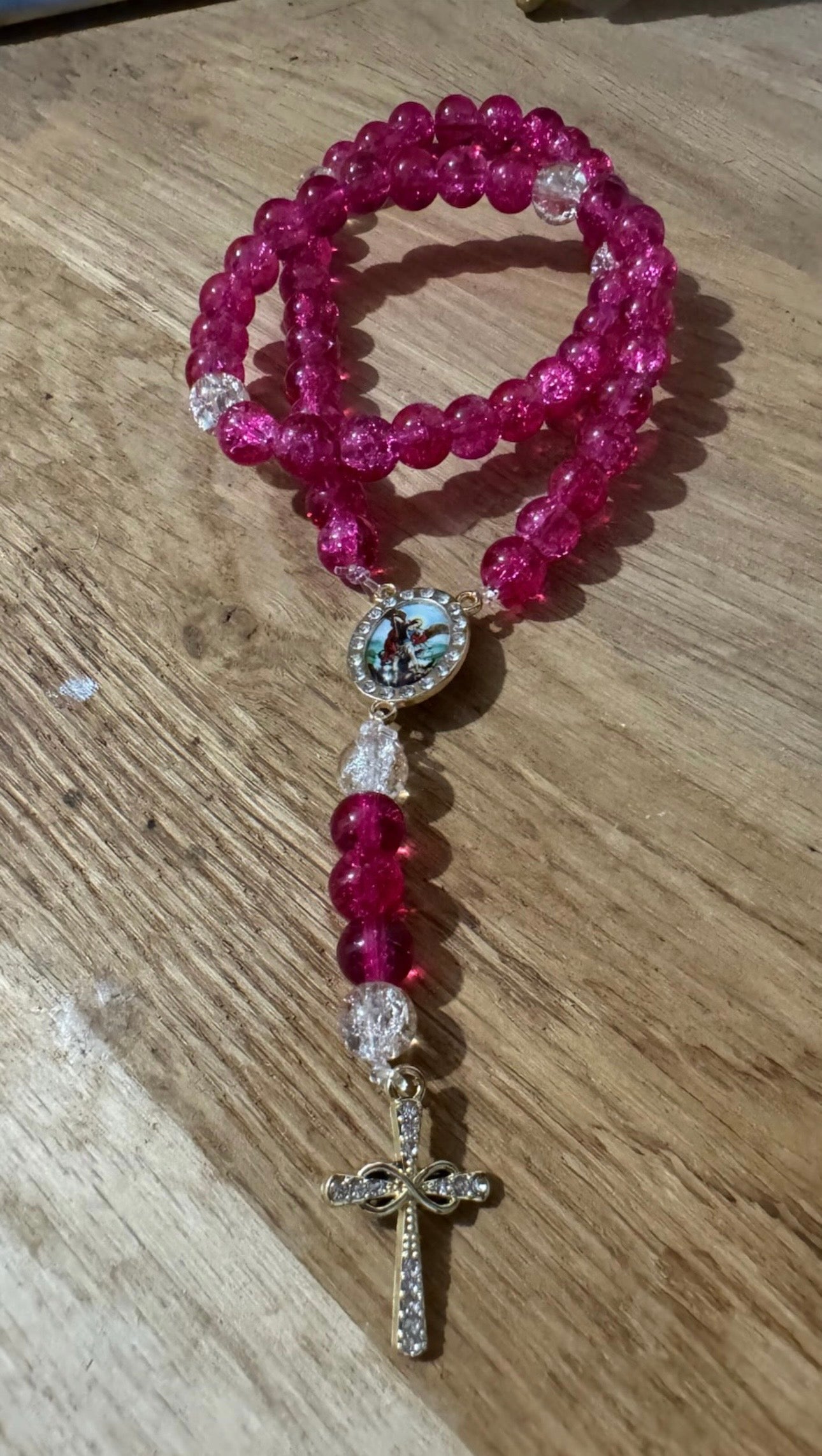 Chapelet Rose Fuchsia et Cristal 💕