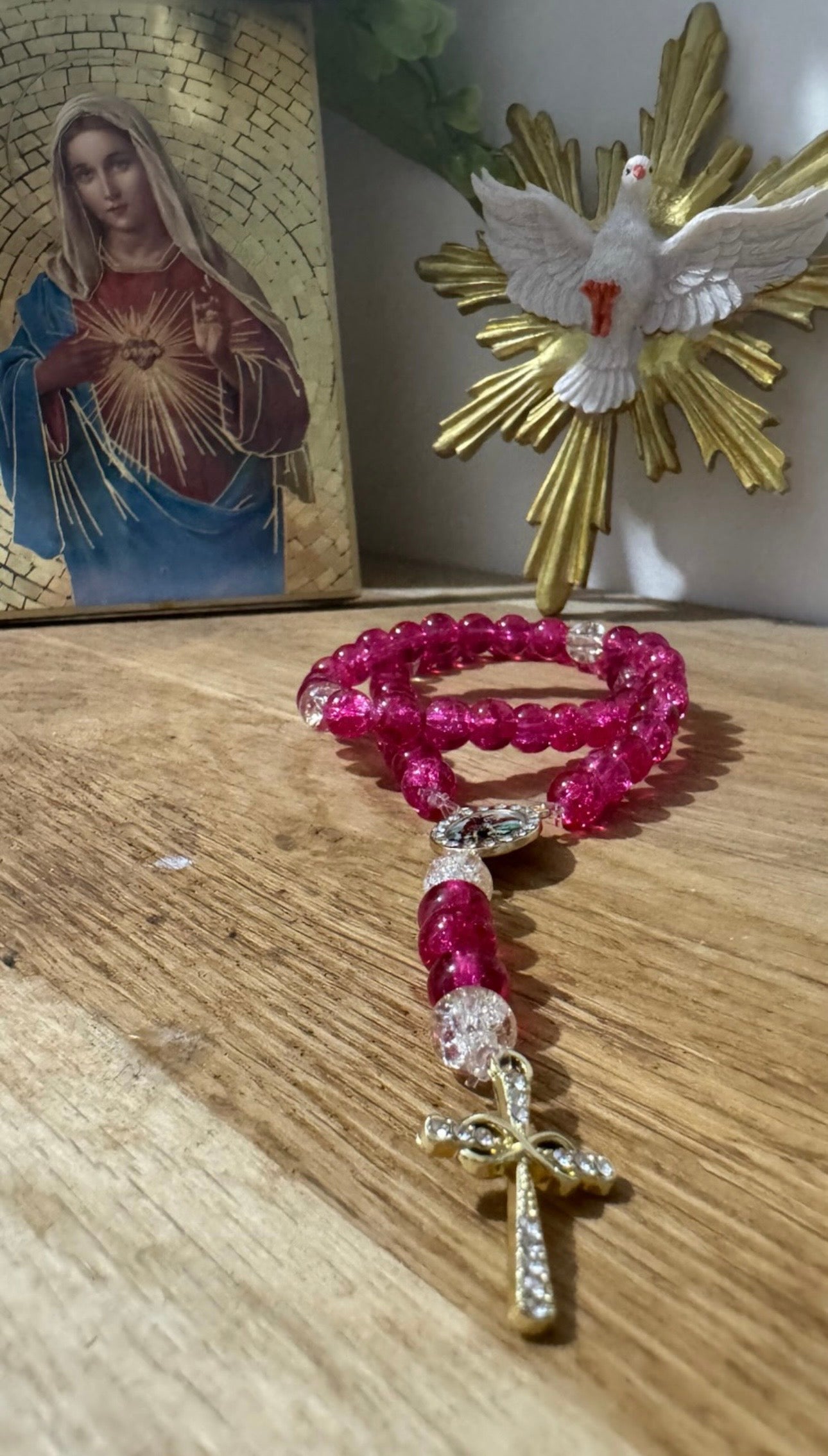 Chapelet Rose Fuchsia et Cristal 💕