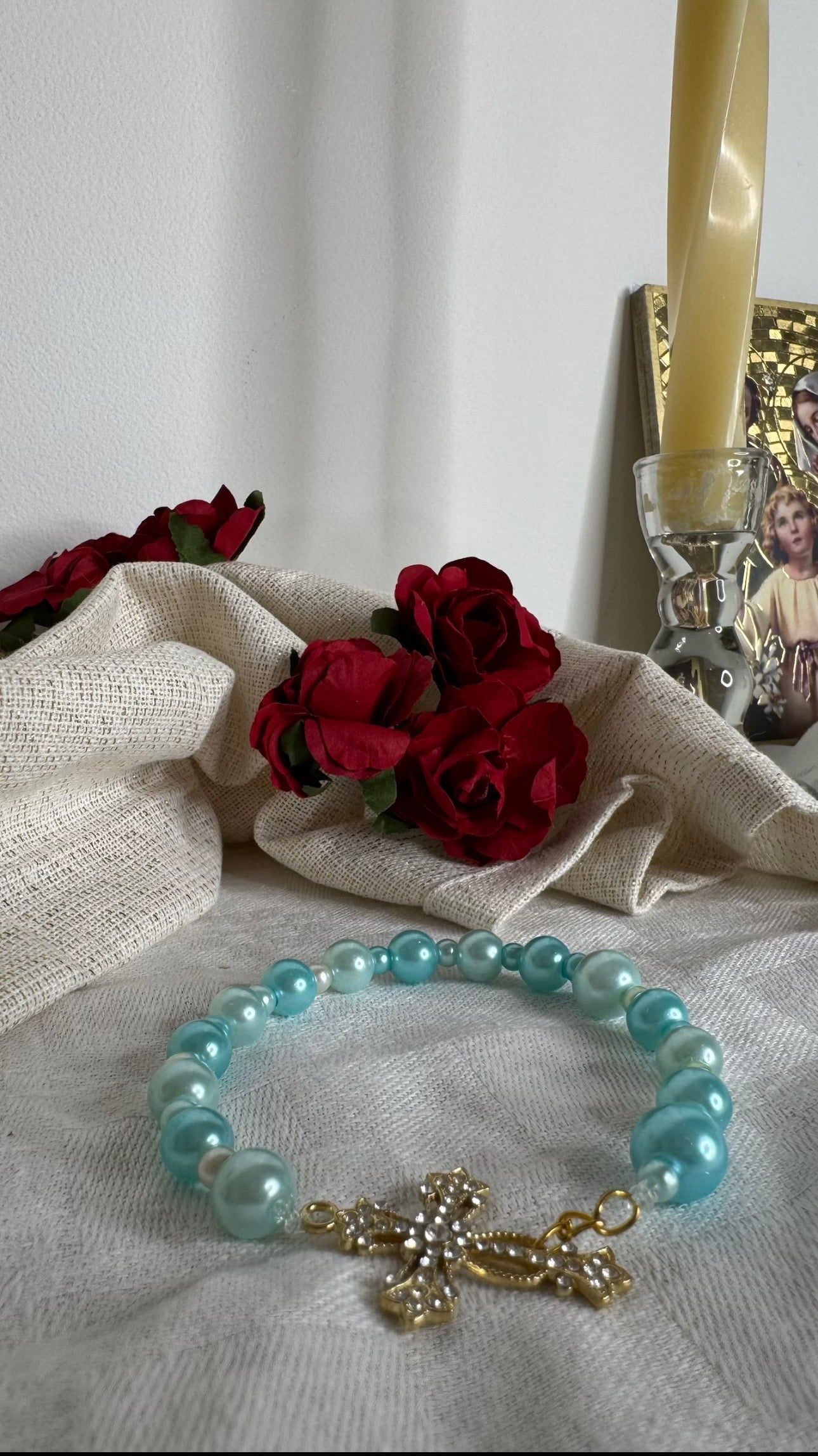 Dizainier perles bleu ciel