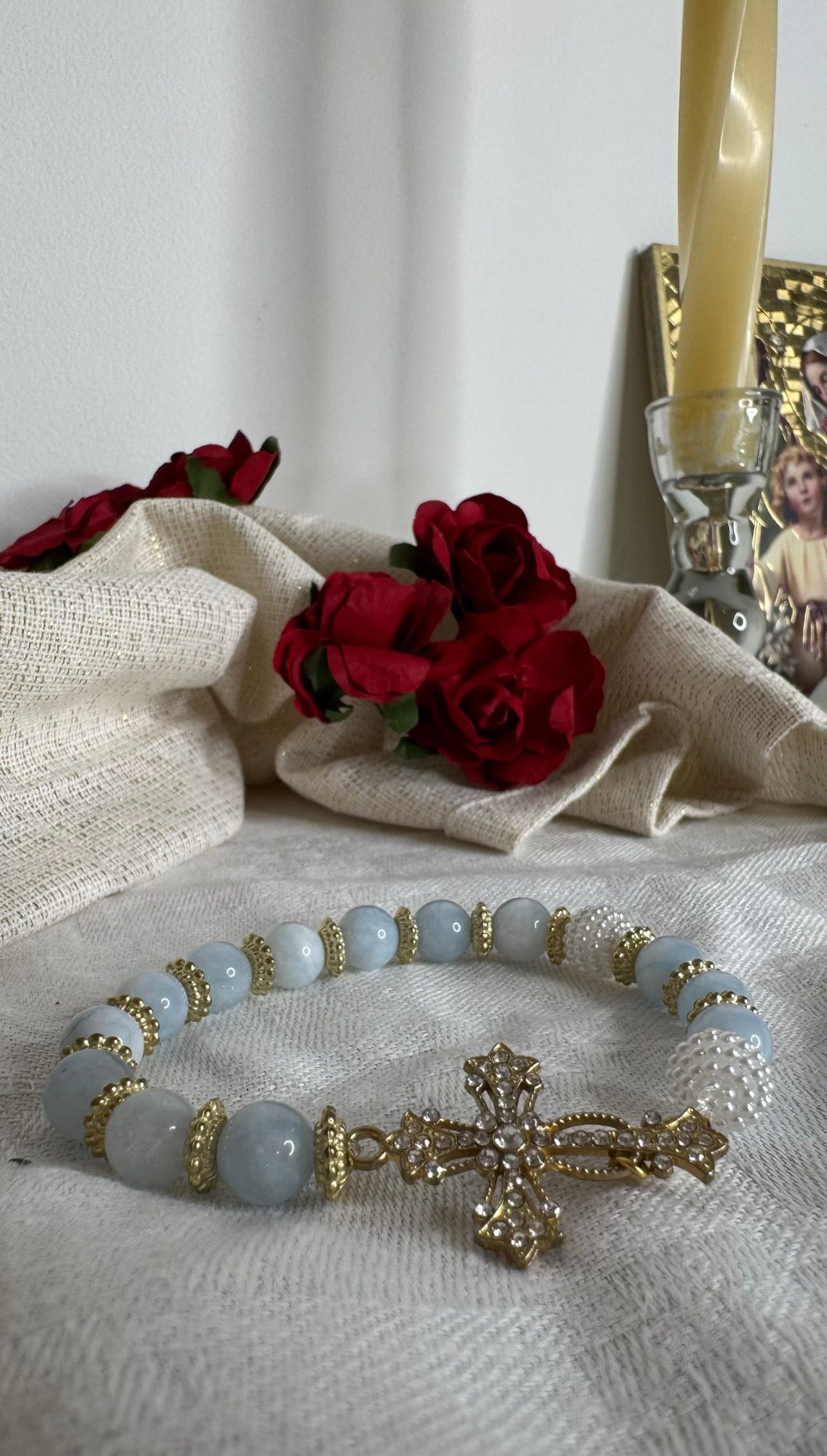 Dizainier en perles bleu ciel