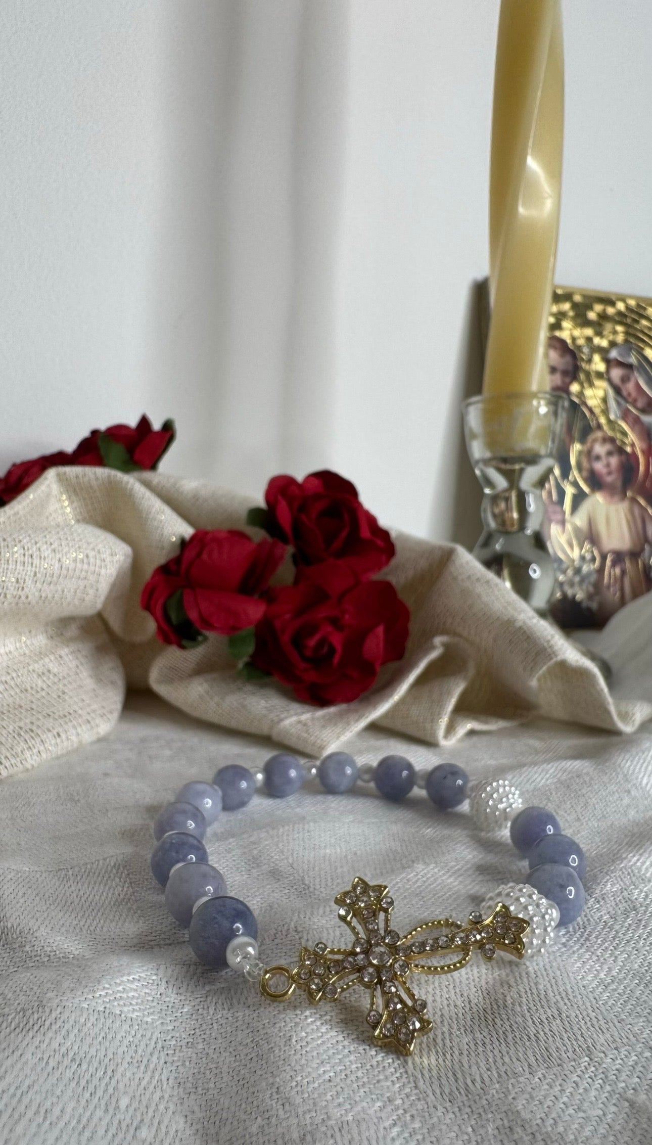 Dizainier bleu croix dorée